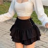 Çift Taraflı Kuşgözlü Bağcıklı Siyah Gotik Etek