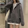 Düz Füme Fermuarlı Kalın Kumaş (Unisex) Kapüşonlu Sweatshirt