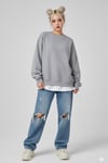Düz Gri Melanj Orta Kalınlıkta Kumaş Oversize Unisex Uzun Kollu