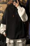 Düz Siyah Beyaz Fake Sleeve Kapüşonlu Sweatshirt