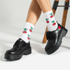 Düz Siyah Kalp Baskılı Bağcıklı Platform Kısa Postal