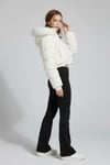 Ekru Juicy Peluş Kapüşonlu Şişme Crop Mont