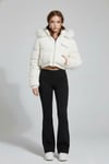 Ekru Juicy Peluş Kapüşonlu Şişme Crop Mont