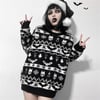 Etnik Siyah Gothic Desenli Oversize Kazak