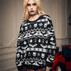 Etnik Siyah Gothic Desenli Oversize Kazak