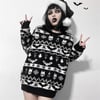 Etnik Siyah Gothic Desenli Oversize Kazak