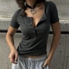 Füme Düğmeli Yaka Yarım T-Shirt