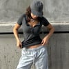 Füme Düğmeli Yaka Yarım T-Shirt