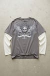 Füme King Skull Gotik Beyaz Kollu Unisex Sweatshirt