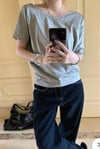 Gri Melanj Basic Düşük Omuz Kısa Kol T-shirt