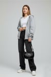 Gri Melanj Kalın Kumaş Y2K Oversize Unisex Kapüşonlu Hırka