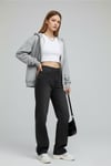 Gri Melanj Kalın Kumaş Y2K Oversize Unisex Kapüşonlu Hırka
