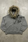 Gri Melanj Kürk Detaylı Skull Motifli Gotik Y2K Kapüşonlu Sweatshirt