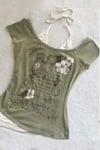 Haki Nuit Magique Madonna Yaka Ek Askılı Kısa Kollu Full Body Crop