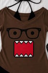 Kahverengi Domo Kun Ek Askılı Y2K Kısa Kollu Crop