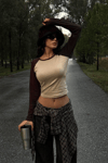 Kahverengi Raglan Kollu Gri Melanj Basic Uzun Kollu Crop