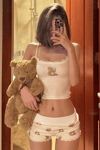 Krem Dantel Yaka Bear Pijama Takımı