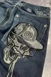 Lacivert Back Side Skull Head Salaş Baggy Kot Pantolon