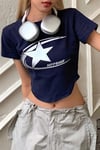 Lacivert Cosmos Star Grunge Y2K Kısa Kollu Crop