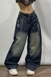 Lacivert D2T Vintage Yıkamalı Baggy Y2K Pantolon