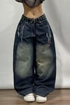 Lacivert D2T Vintage Yıkamalı Baggy Y2K Pantolon