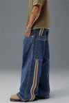 Lacivert Dikiş İzli Yan Şeritli Snail Y2K Unisex Baggy Pantolon