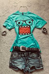 Mavi Domo Kun Harajuku Y2K Kısa Kollu Crop