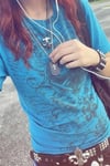 Mavi Fleur-De-Lis Gotik Y2K Kısa Kollu Crop