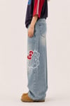 Mavi Hello Kitty Taşlamalı Gotik Y2K Unisex Baggy Pantolon