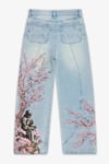 Mavi Sakura Şövalye Nakışlı Y2K Baggy Pantolon