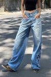 Mavi Tribal Taşlamalı Gotik Y2K Unisex Baggy Pantolon