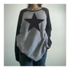 Old School Yıldız Baskılı Gri Raglan Oversize (Unisex) Uzun Kollu