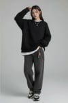 Oversize Düz Siyah Orta Kalın Kumaş Oversize Unisex Uzun Kollu