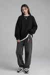 Oversize Düz Siyah Orta Kalın Kumaş Oversize Unisex Uzun Kollu