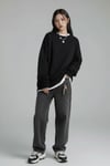 Oversize Düz Siyah Orta Kalın Kumaş Oversize Unisex Uzun Kollu