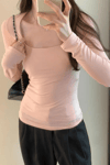 Pembe Basic Uzun Kollu Crop
