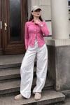 Pembe Dar Kesim İspanyol Kol Poplin Y2K Gömlek