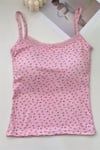 Pembe Minik Fiyonk Ve Çiçek Desenli Askılı Crop