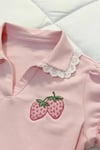 Pembe Strawberry Dantel Yakalı Y2K Kısa Kollu Crop