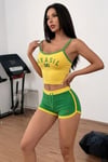 Sarı Vintage Brasil Yeşil  Şeritli Crop Yeşil Şort İkili Takım