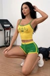 Sarı Vintage Brasil Yeşil  Şeritli Crop Yeşil Şort İkili Takım
