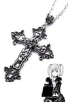 Silver Anime Misa Çiçek Motifli Haç Kolye