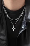 Silver İkili Zincir Crystal Kolye