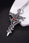 Silver Kırmızı Kristal Ejderha Sarmalı Kılıç Kolye