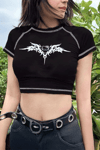 Siyah Anime Gotik Hello Kitty Y2K Kısa Kollu Crop