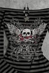 Siyah Antrasit Çizgili Gotik Skull Rose Omuz Dekolteli Y2K Uzun Kollu Crop