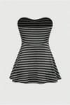 Siyah Antrasit Çizgili Twist Y2K Straplez Crop