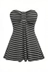 Siyah Antrasit Çizgili Twist Y2K Straplez Crop