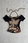 Siyah Butterfly Madonna Yaka Ek Askılı Kısa Kollu Full Body Crop