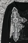 Siyah Cross Motifli Gotik Y2K Uzun Kollu Crop